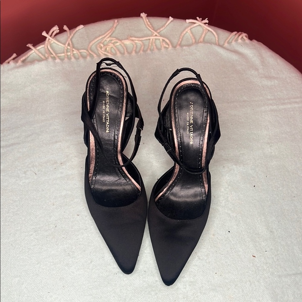Adrienne Vittadini Black Pointed Toe Slingback Heels Size 8